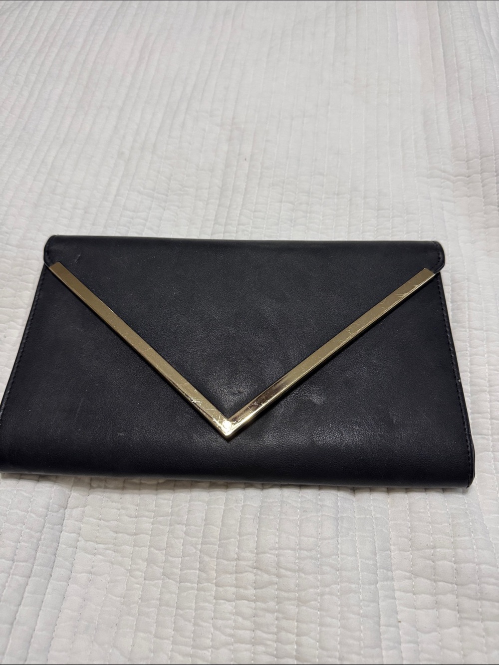 Aldo Black Envelope Clutch with Gold Trim